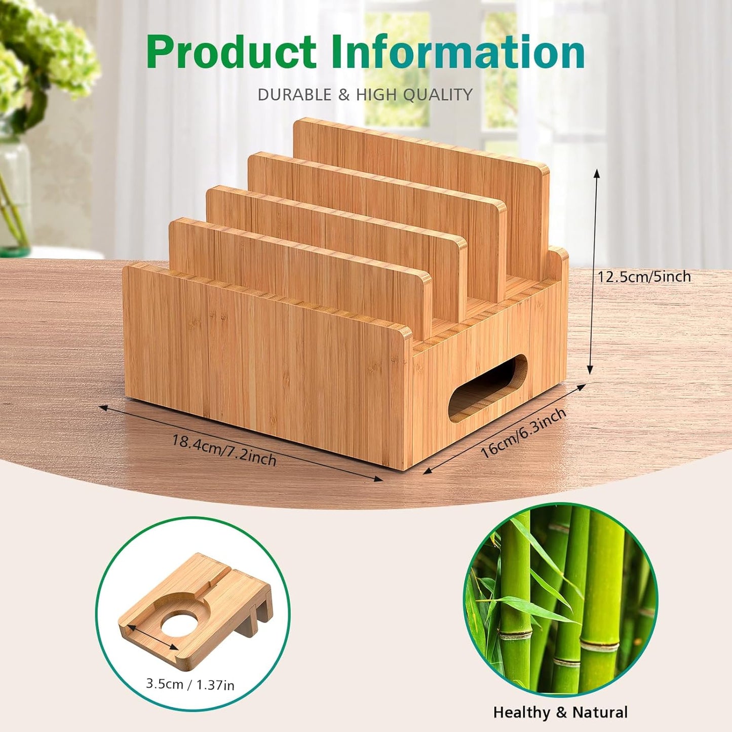 Pezin & Hulin Bamboo Charging Station for Multiple Devices with 5 Port USB Charger, 5 Cables, Smart Watch & Earbuds Stand, Desk Docking Stations Electronic Organizer for Cell Phone, Tablet