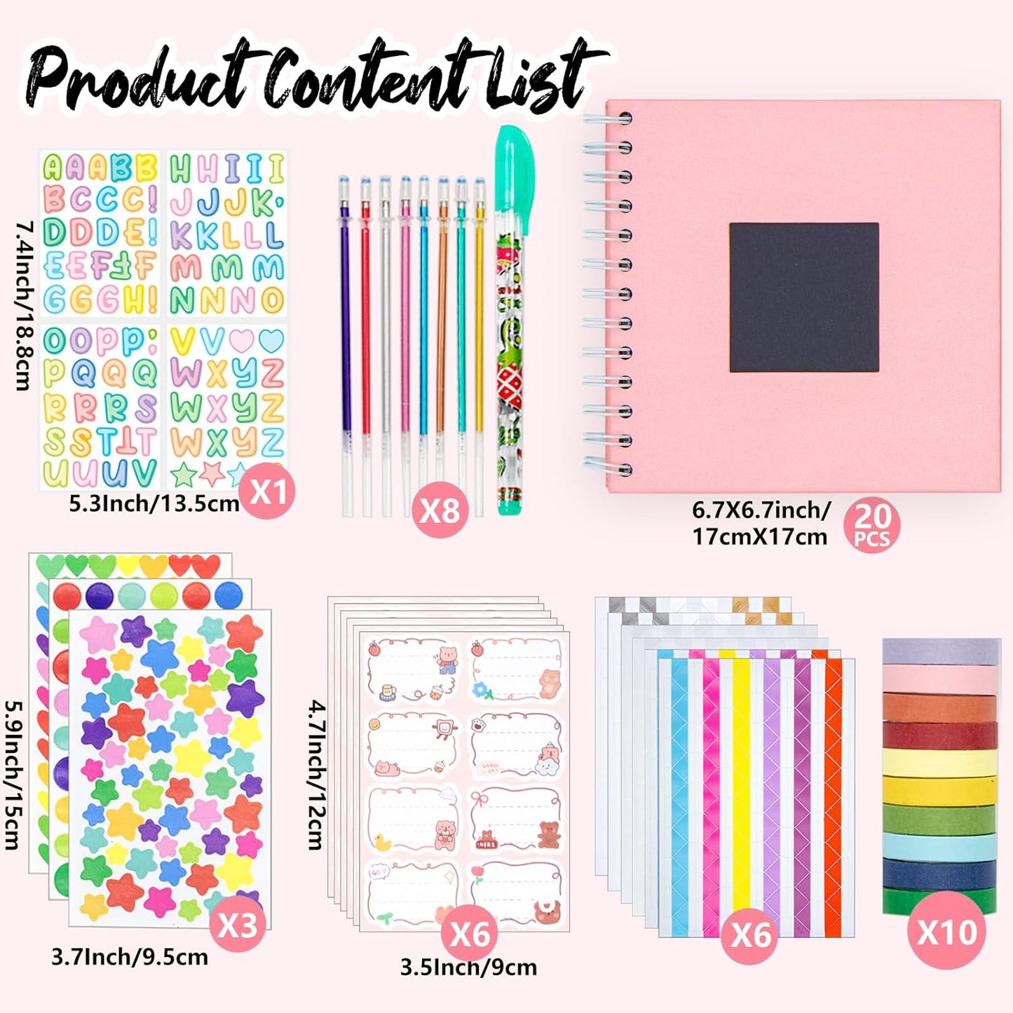 Kid Scrapbook Photo Album Hard Cover DIY Photo Album for Kids Instant Camera Print Paper with DIY Accessories (Pink)