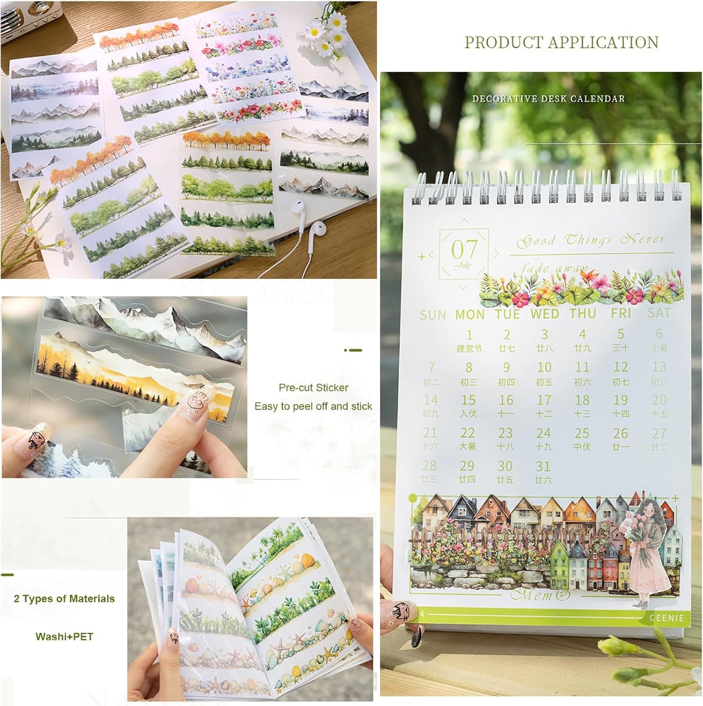 20Sheets Pre-Cut Scrapbooks Stickers Books, Nature Mountains Forests Trees Stickers for DIY Craft, Planners, Journal, Notebook, Laptop, Cell Phone, Calendars, Wedding