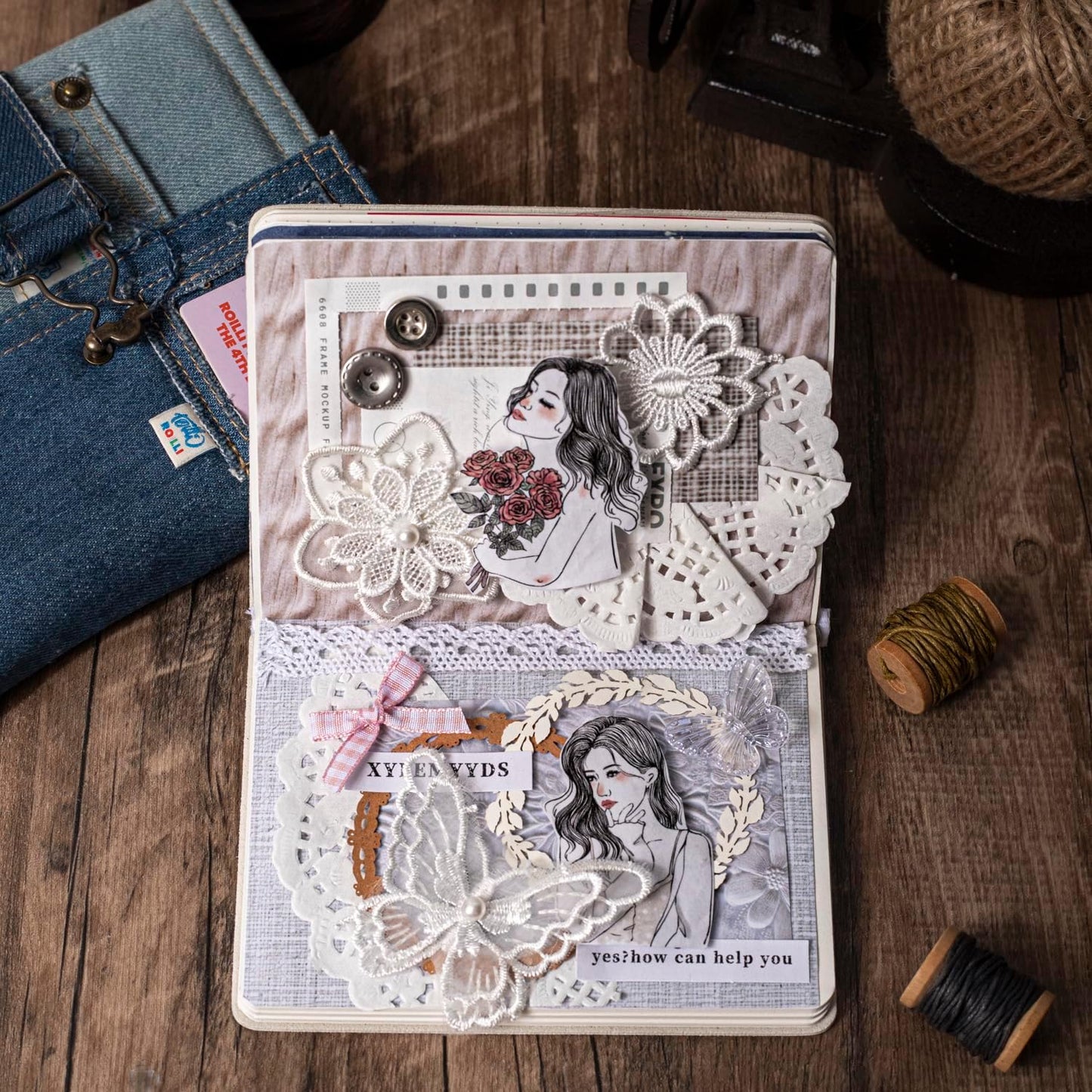 Fabric-Style Washi Sticker Set, 60PCS Vintage Ephemera for Scrapbooking, Journaling, DIY Crafts and Planner Supplies