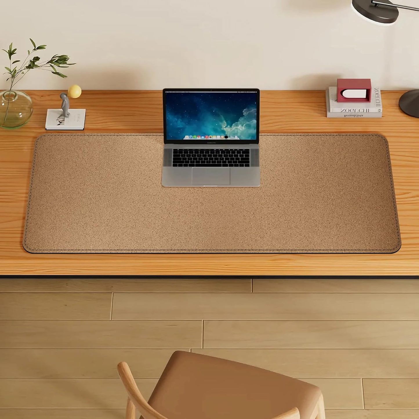 VYAAA Cork & PU Leather Desk Mat, 51"×19", Keyboard Mouse Pad, Office Desk Mat for Home or Office (Black)