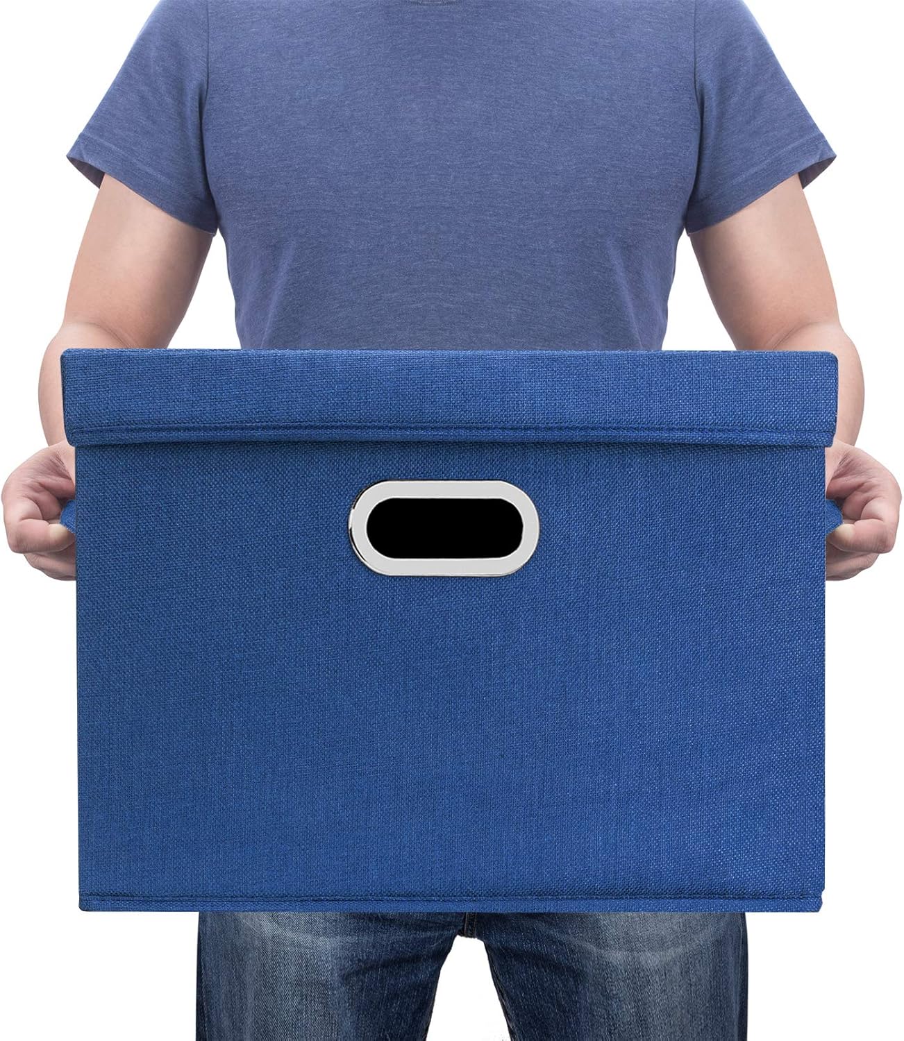 TYEERS Large Storage Bins with Lids, Collapsible, Washable, Fabric Storage Boxes for Organizing, 17.3x11.8x11.4 inches, 5 Pack, Classic Blue