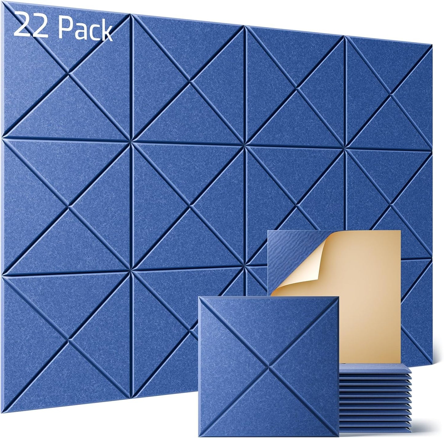 Sonicism 22 Pack X-Lined Acoustic Panels with Self-Adhesive, 12"X 12"X 0.4" Sound Proof Foam Panels, Decorative Soundproof Wall Panels, Sound Absorbing Tile for Home & Offices, Cerulean Blue