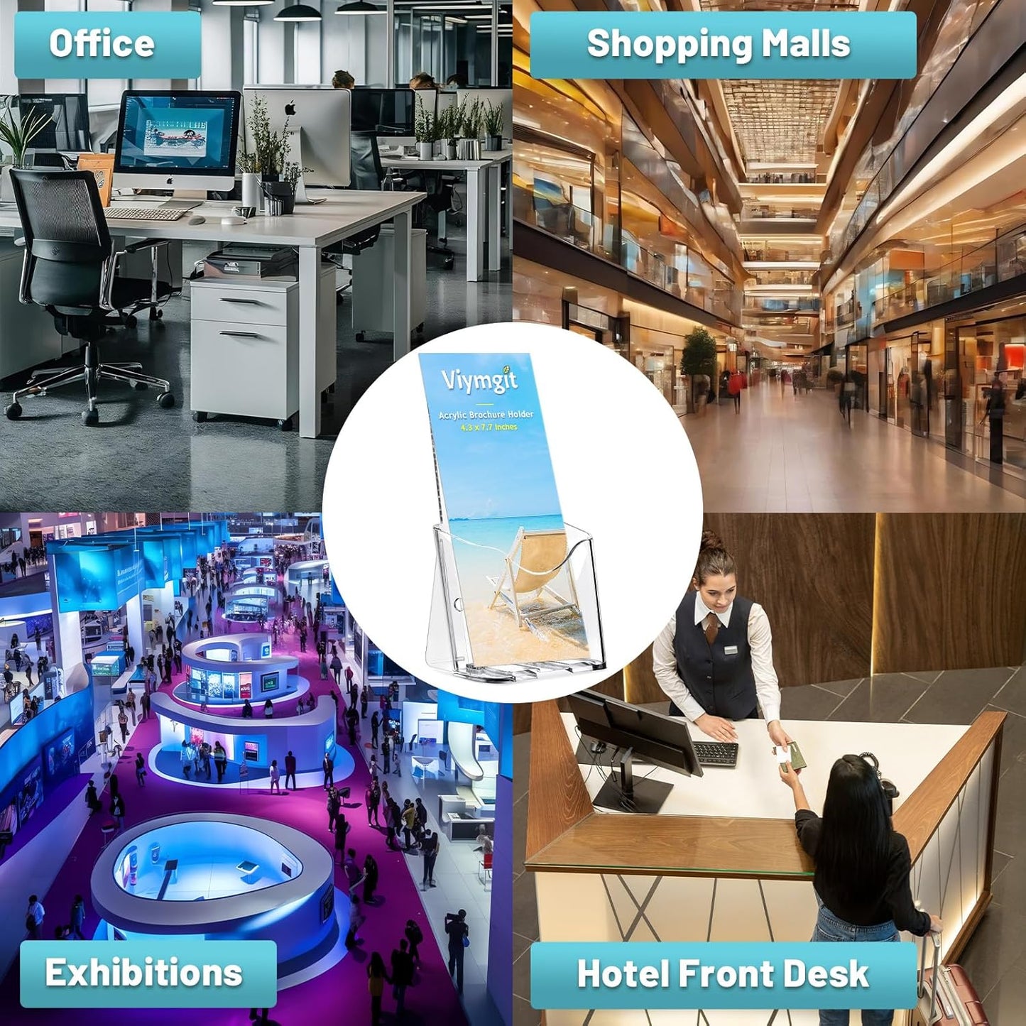 Brochure Holder Stand, 6 Pack 4 inches Acrylic Pamphlet Display Stand Wall Mount/Countertop, Clear Plastic Trifold Rack Card Holder for Organizer Flyer, Leaflets, Document, Literature