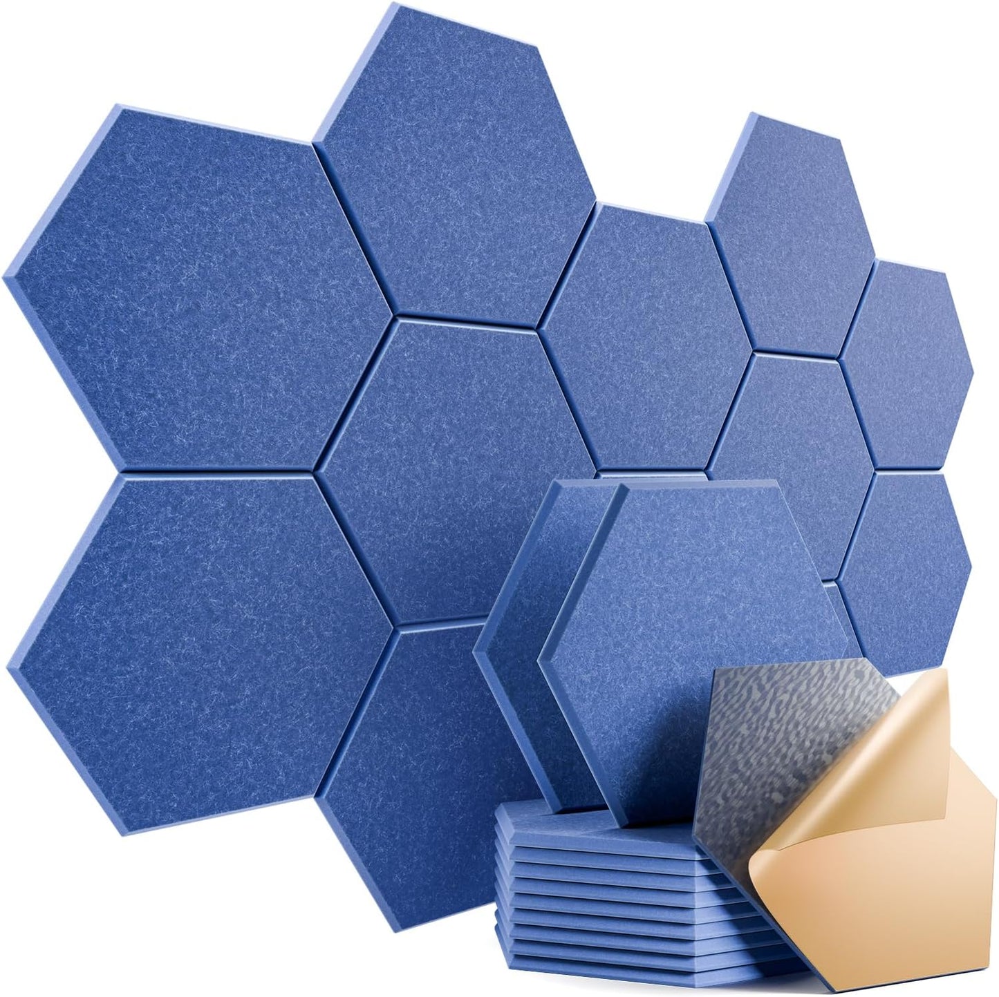 12 Pack Self-Adhesive Acoustic Panels 12" X 10" X 0.4" - Sound Proof Foam Panels with High Density, Stylish Hexagonal Design, Flame Resistant, Absorb Noise and Eliminate Echoes(Sky Blue)