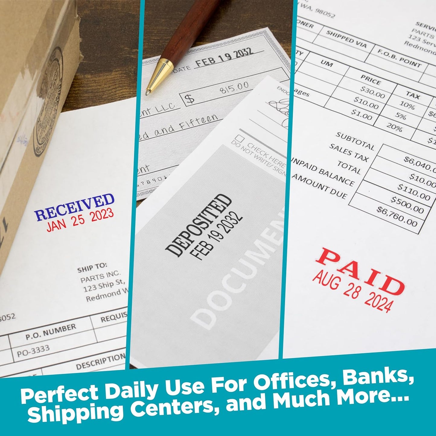 MaxMark Self-Inking Rubber Date Office Stamp with Denied Phrase & Date - Black Ink (Max Dater)