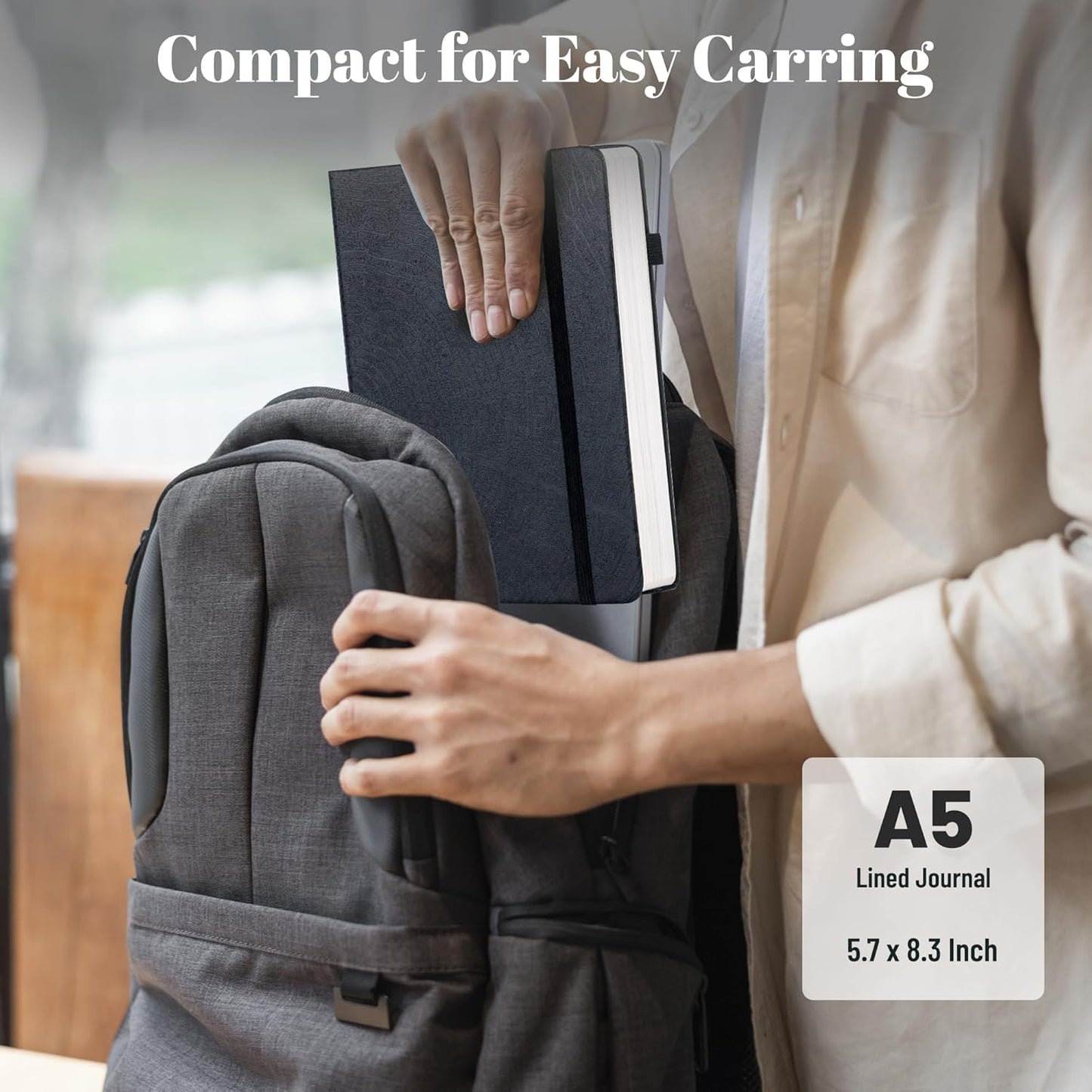 CAGIE Lined Journal for Men Women, Tree Growth Ring Leather Bound Journal Notebook, 256 Pages 100 GSM Journals for Writing, A5 Hardcover Journaling Notebooks for Work, Note Taking, Black