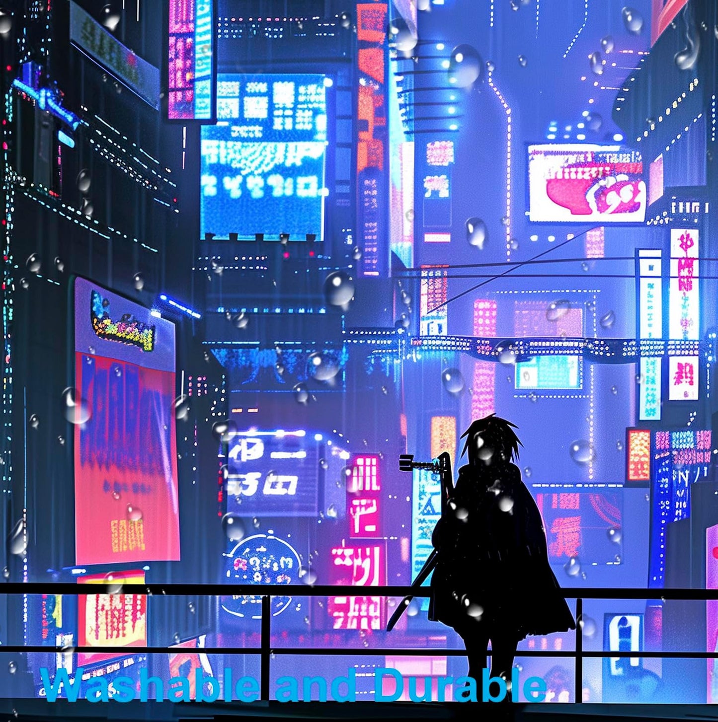 Tokyo Street Cute Large Gaming Mouse Pad, Purple Blue Anime City XXL, 35.4L x 15.7W inches, Fabric, Polyvinyl Chloride, Office Products