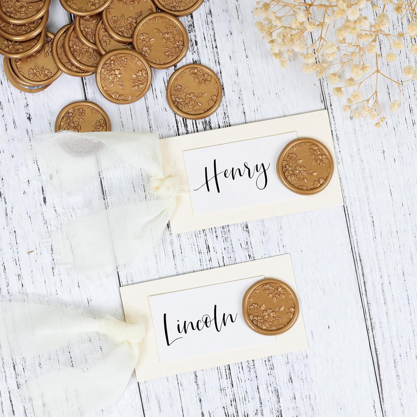 UNIQOOO Wax Seal Stickers - 3D Begonia Wedding Invitation Envelope Botanical Seal Stickers, 50 Pcs Self- Adhesive Antique Gold Stickers, Perfect for Invitation, Christmas, Gift Wrapping, Party