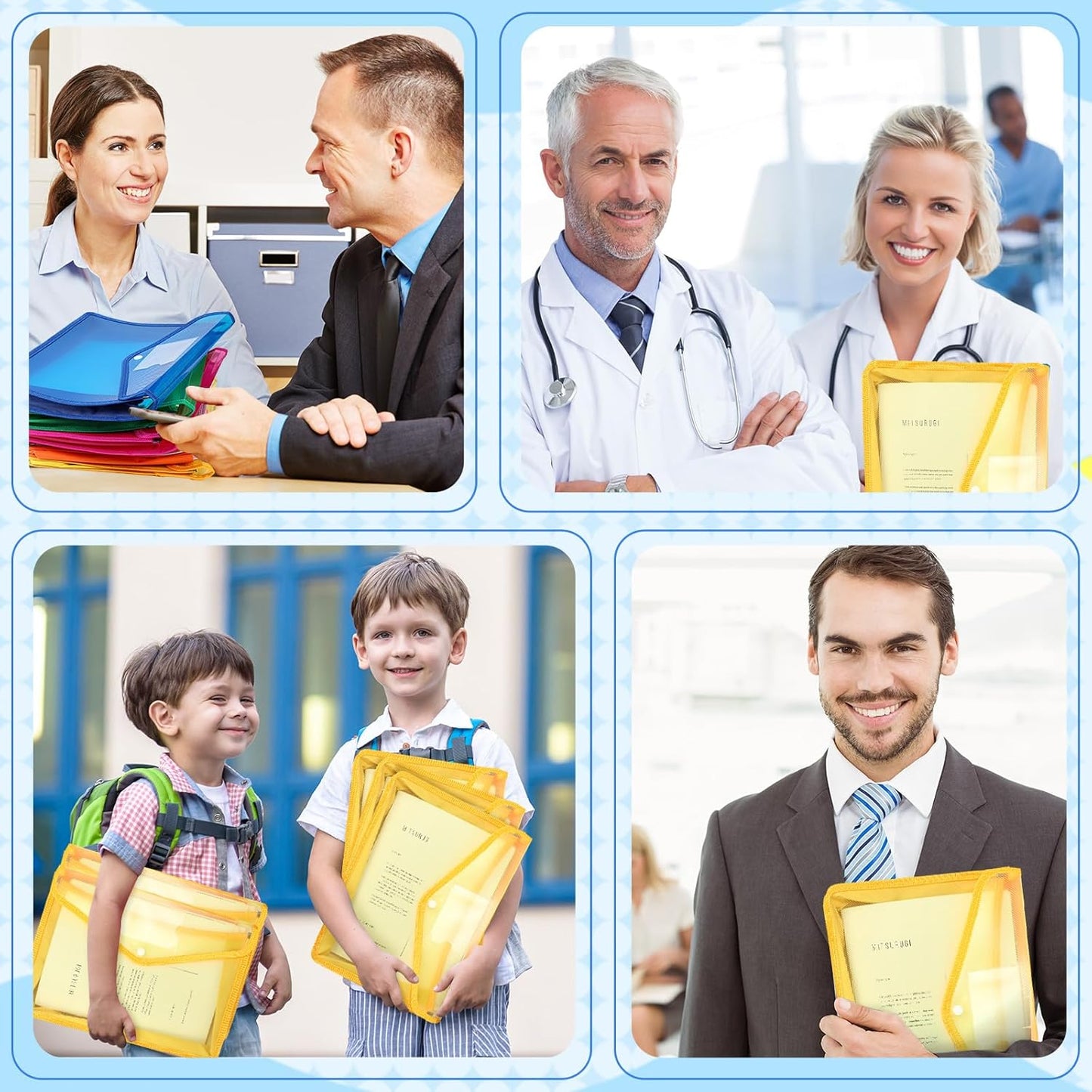 4 Pack A4 Expanding Plastic File Folders Waterproof Document Organizer with Snap Button Multiple Pockets, Office Home Office Storage (Yellow)