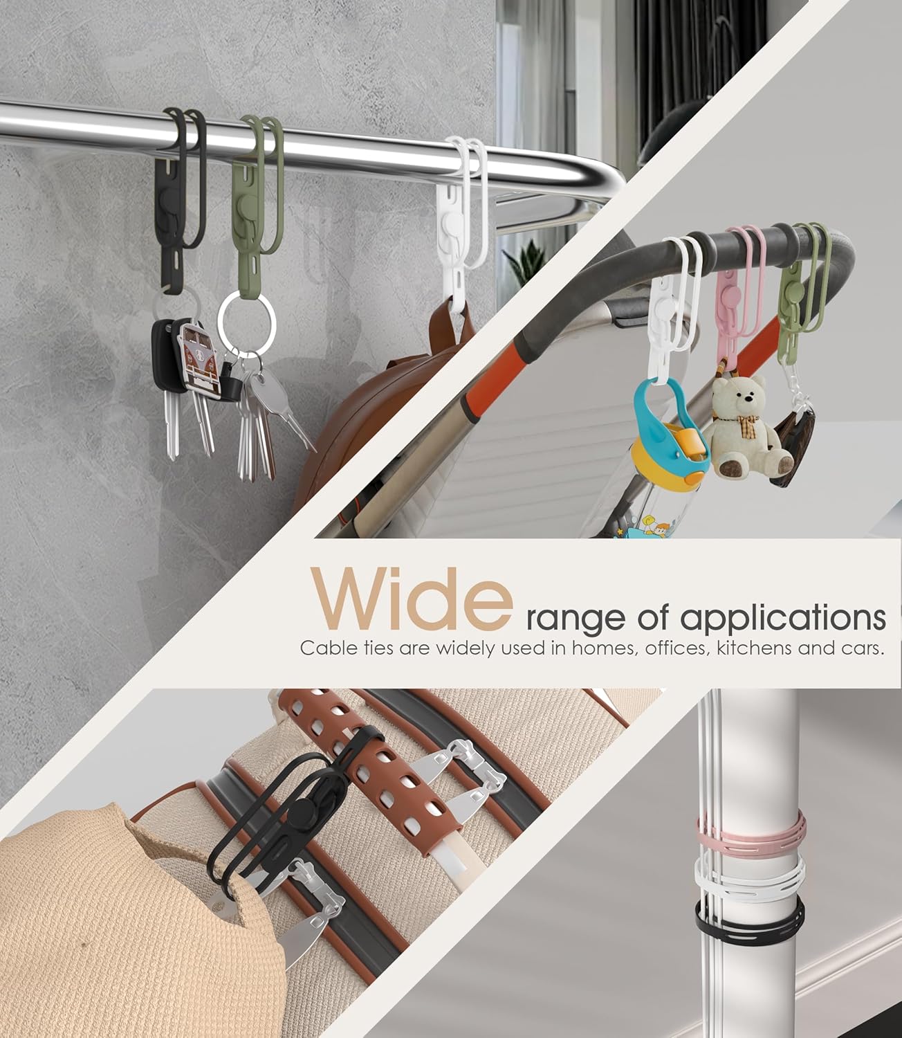 Nearockle Latest Double-Sided Silicone Cable Ties, 16Pcs Reusable Cord Organizer for Bundling Phone Charger and USB Cable, Multifunctional Organizer for Travel Home (Multi)