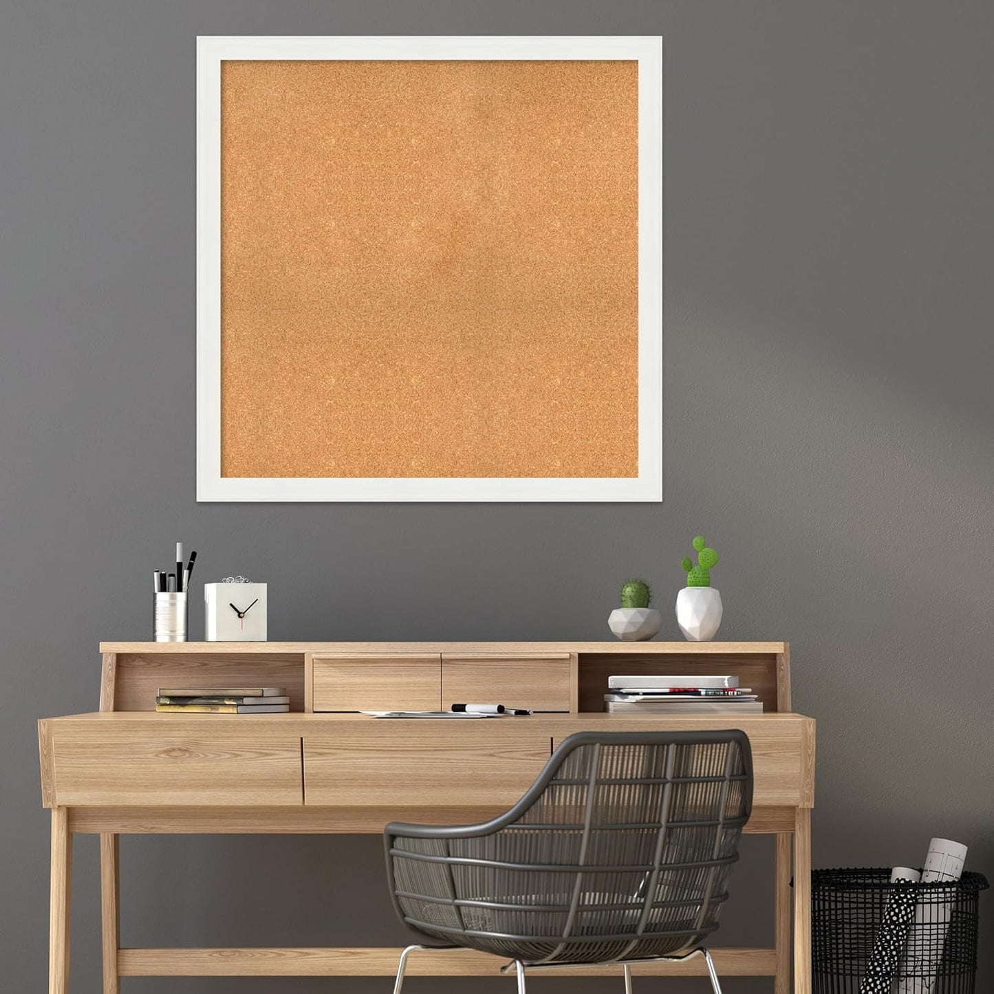 Amanti Art Natural Cork Board for Wall, 39x39 Vision Board with White Frame, Oversize Corkboard Office Decor for Home Organization, Casual Corkboard Pinboard to Display Items for Home Organization in