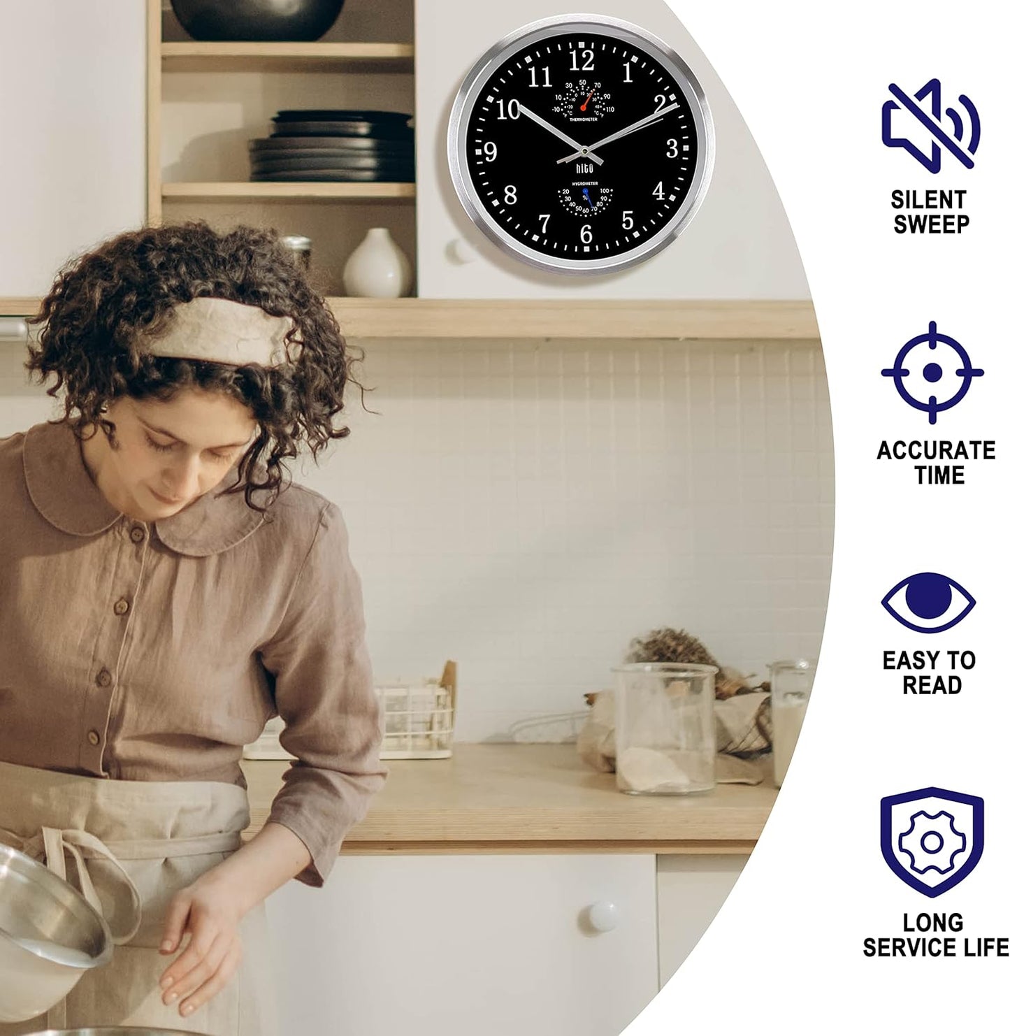 HITO 14 Inch Silent Wall Clock Battery Operated, Large Wall Clock for Living Room Decor, Office, Classroom, Bedroom