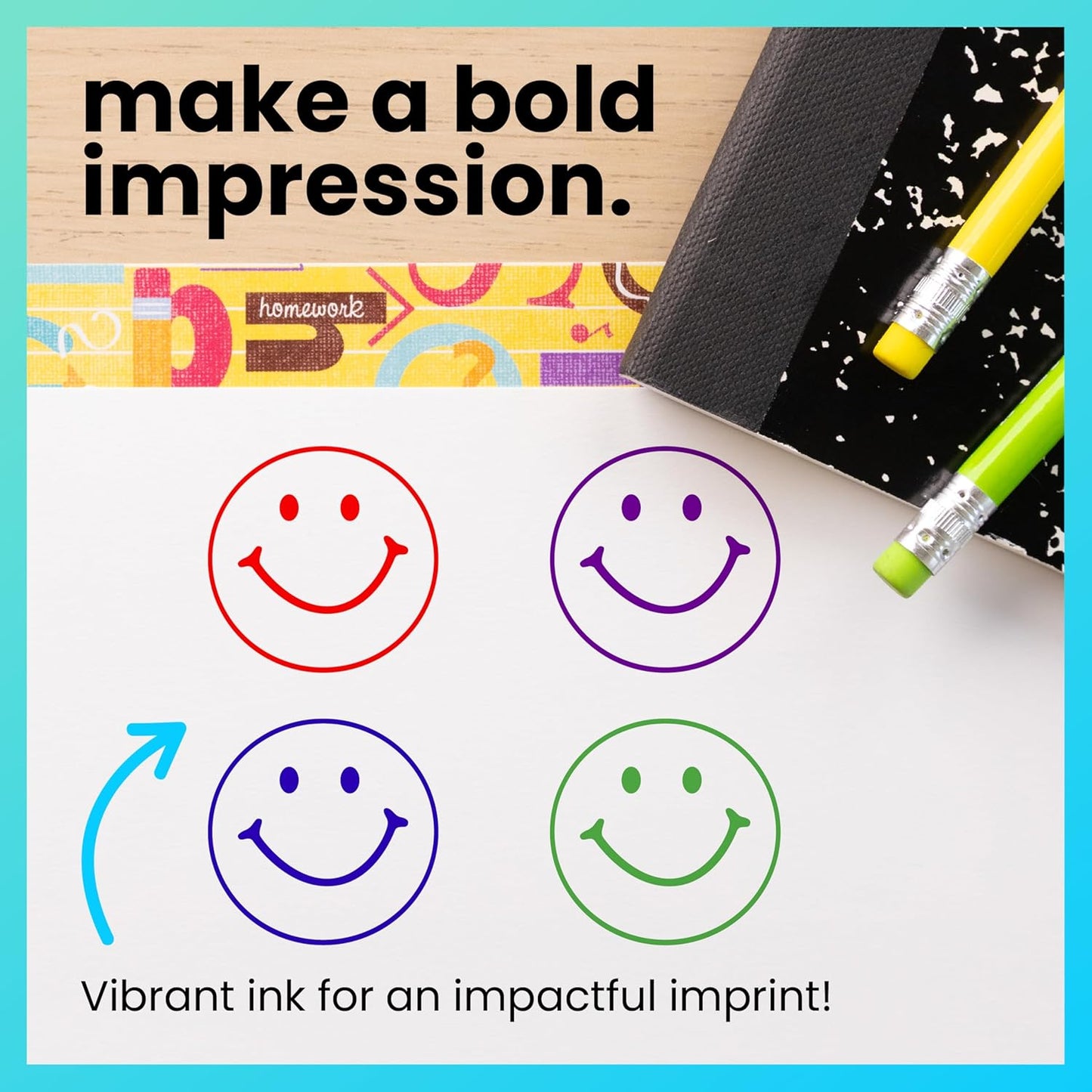 ExcelMark Round Teacher Stamp - Smiley FACE 1 - RED Ink