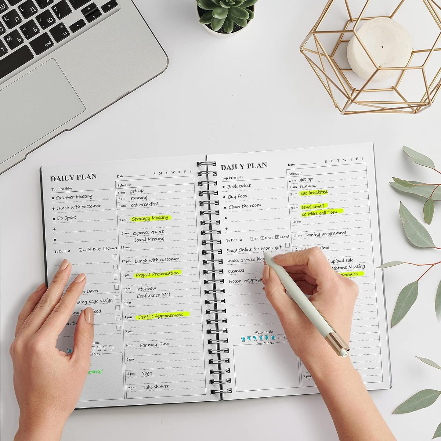 Daily Planner Undated, Asten To Do List Notebook Hourly Schedules Spiral Appointment Planner for Men and Women,PVC Hardcover,Elastic Closure, Inner Pocket 8.3" x 5.8" (Gray)