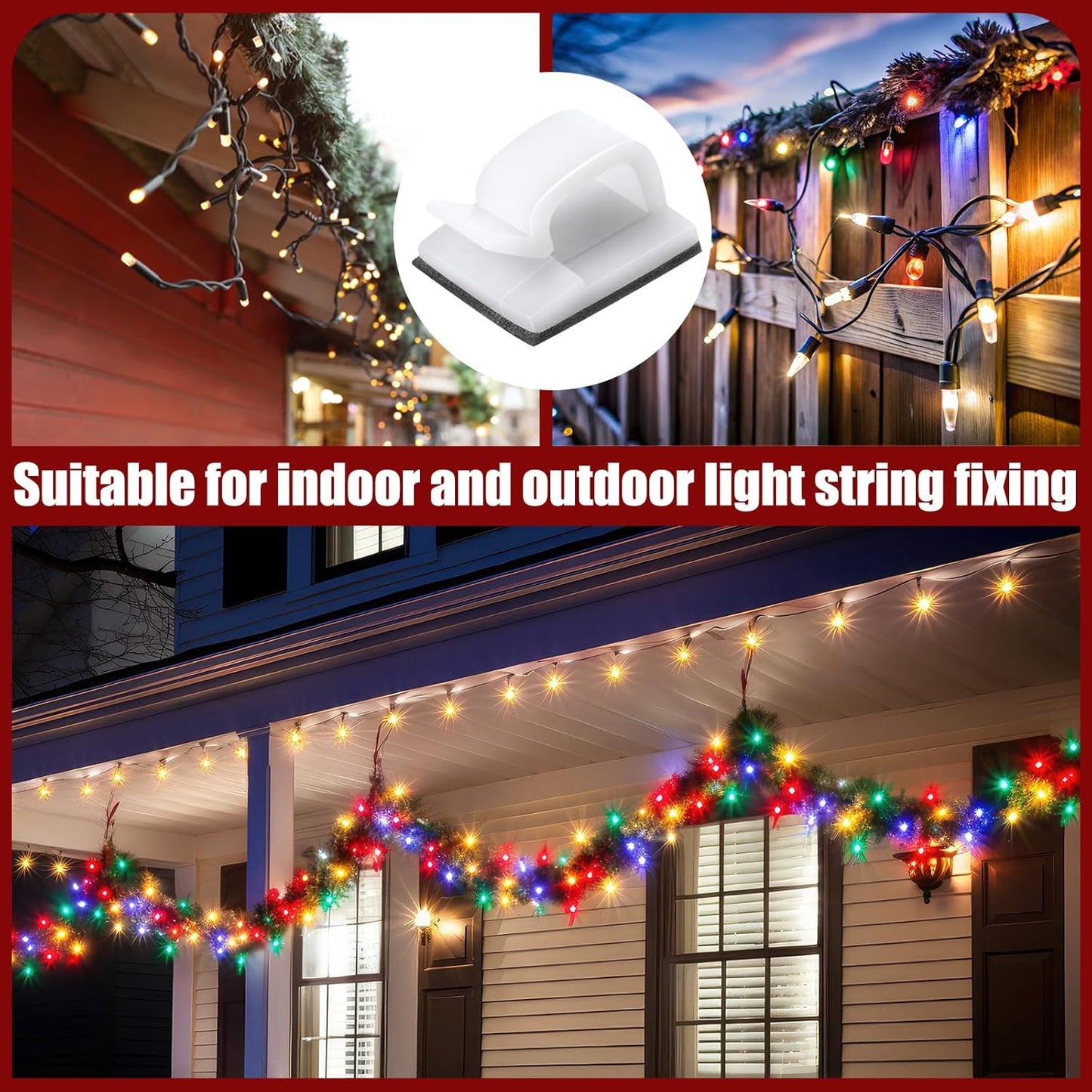 Blulu 100 Pcs Adhesive Cable Clips Bulk Wire Holder for Cord Organizer Clips Cable Management Outdoor Light Hooks for Christmas Wall String Lights Fairy Lights