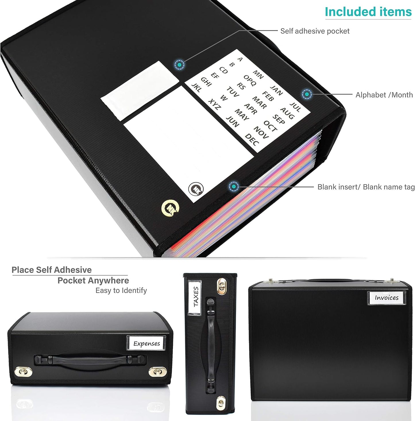 CNK Accordion File Folders with 24 Pockets Organizer for Document Paper Storage Folder Documents Expanding Binder Folio Pocket Receipt Filing Expandable Files Dividers Labels Letter Durable Handle