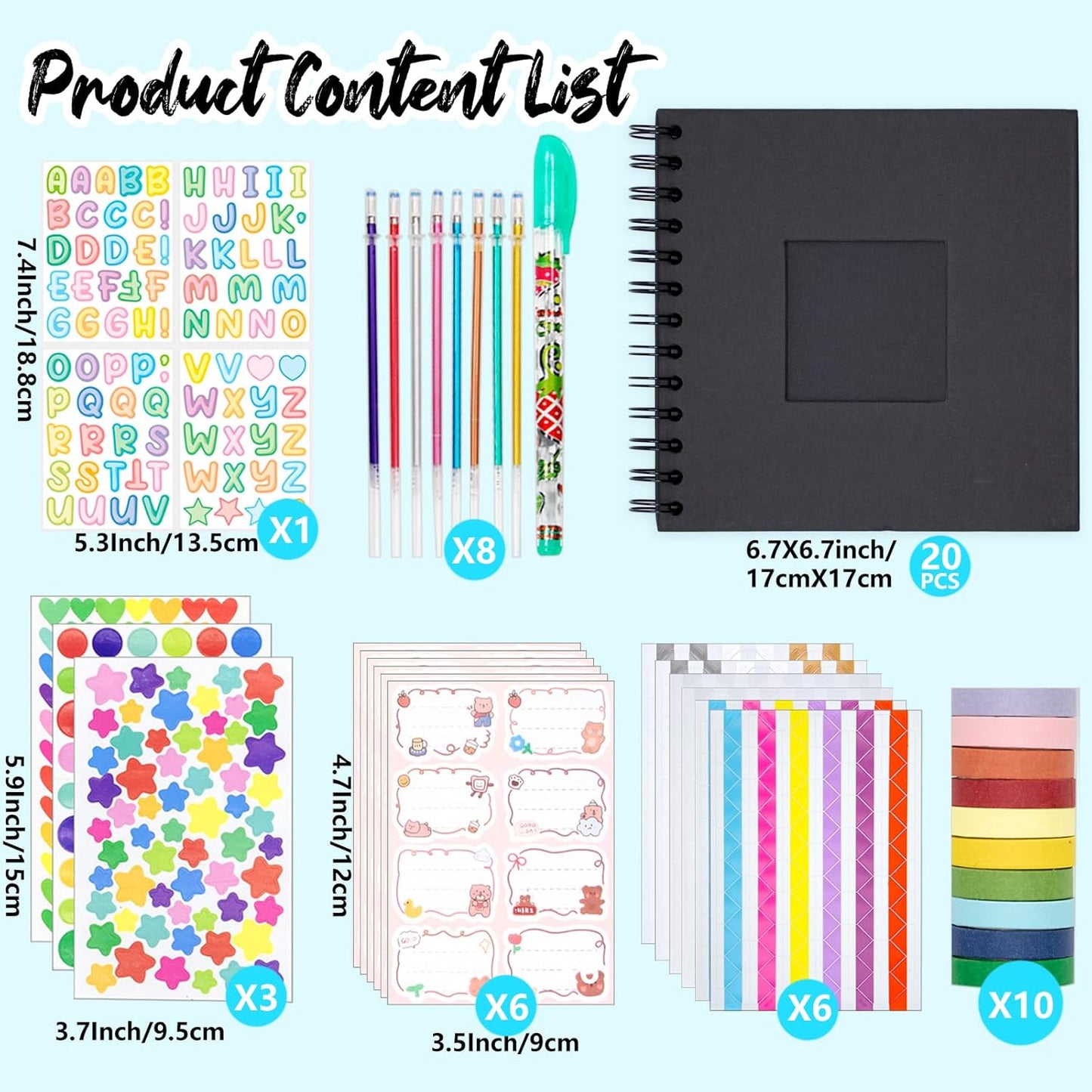 Kid Scrapbook Photo Album Hard Cover DIY Photo Album for Kids Instant Camera Print Paper with DIY Accessories (Black)