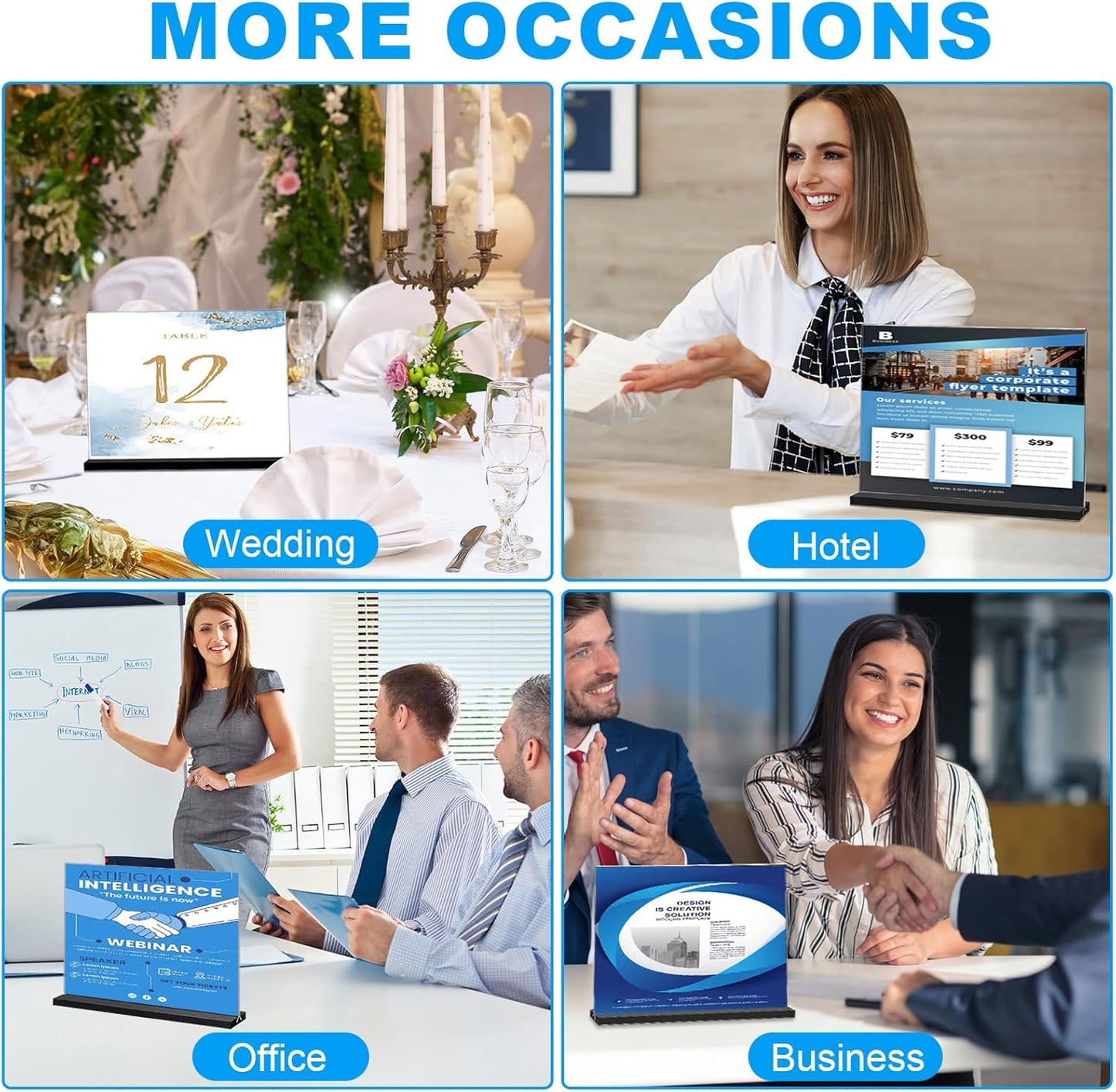 EHWINE 3 Pack Acrylic Sign Holder 8.5 x 11 Horizontal, Double-Sided Stand up Table Top Sign Holders, Clear Acrylic Picture Frame Menu Flyer Paper Holder Display Stand for Office Business Store Wedding Party(Black Base)