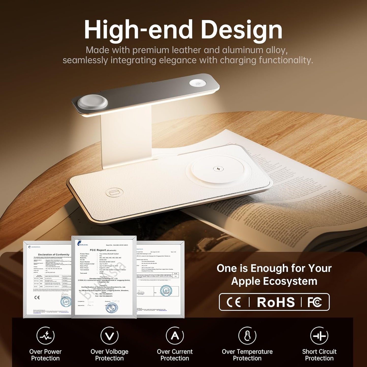 GUSGU 3 in 1 Charging Station for MagSafe Wireless Charger with Three-Level Night Light, 15W Max Fast Charging for iPhone 16/15/14/13/12, iWatch S1-8/Ultra, AirPods(USB-C Charger Included)-Gray