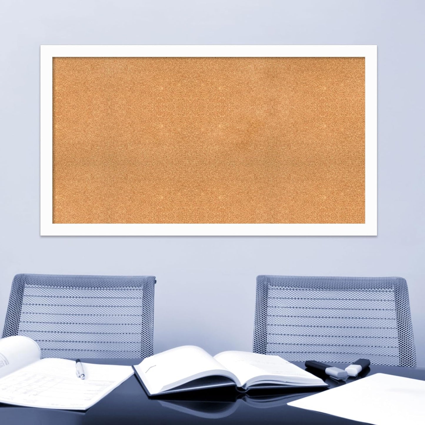 Amanti Art Natural Cork Board for Wall, 31x55 Vision Board with White Frame, Oversize Corkboard Office Decor for Home Organization, Casual Corkboard Pinboard to Display Items for Home Organization in