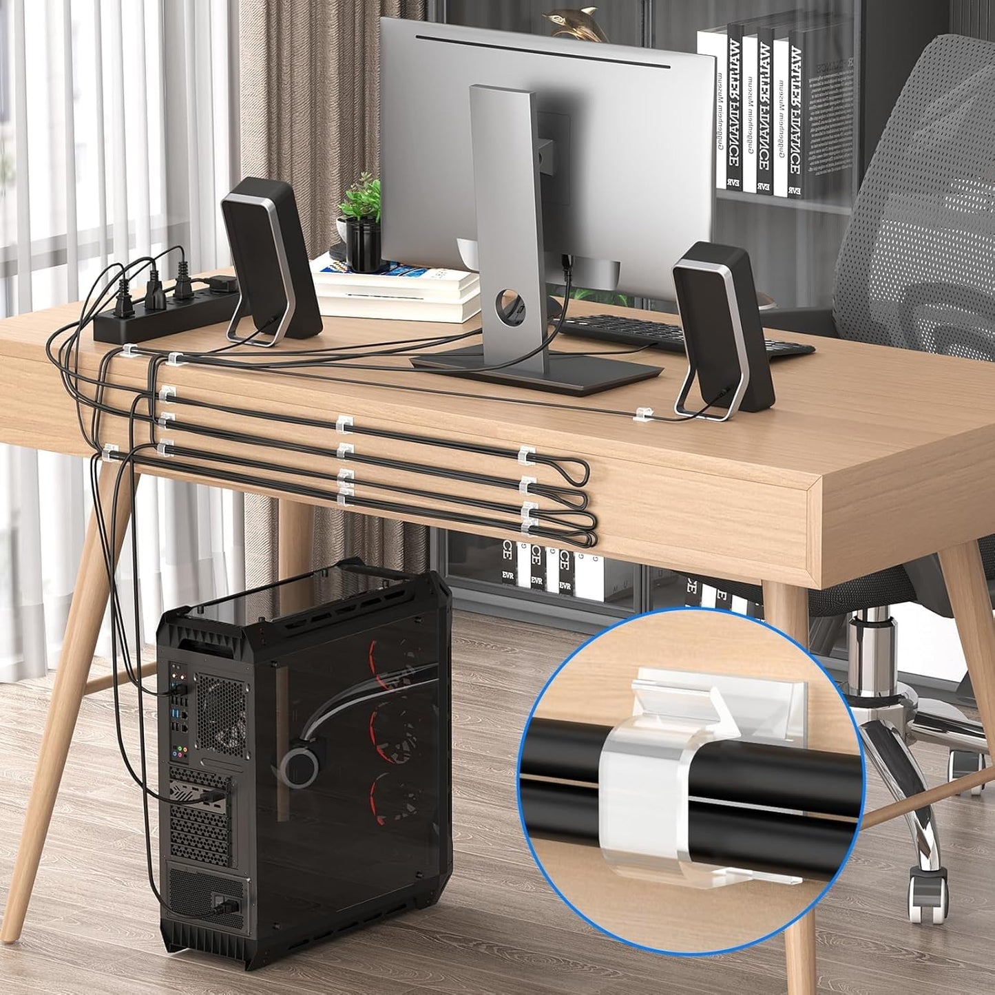 Large Cable Clips 40pcs with Strong Adhesive Tapes,Wire Holder Organizer Cord Management for Car, Office and Home (Clear- L06(40PCS))