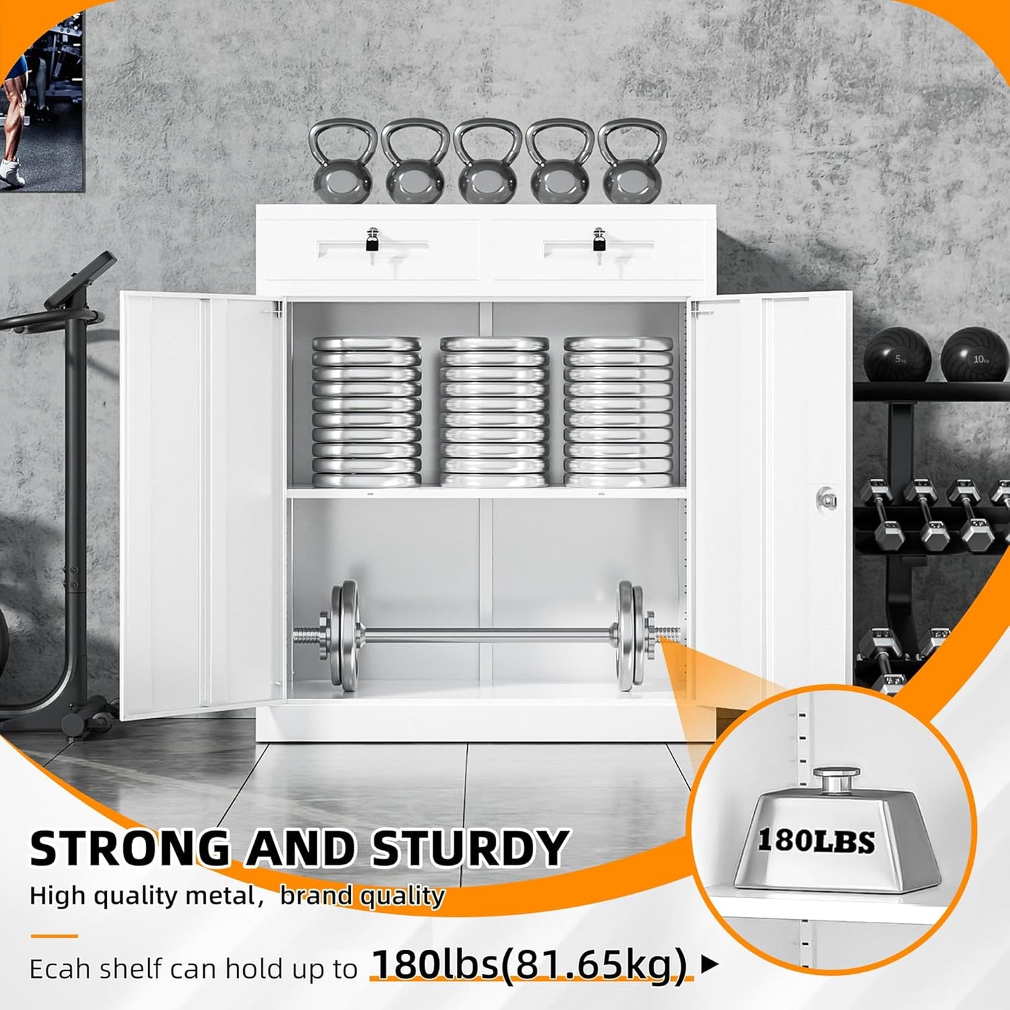 INTERGREAT Metal Cabinets with Drawers,White Metal Storage Cabinets with Doors and Shelves for Garage,Locking Garage Storage Cabinets Drawer 42"×36"×18"