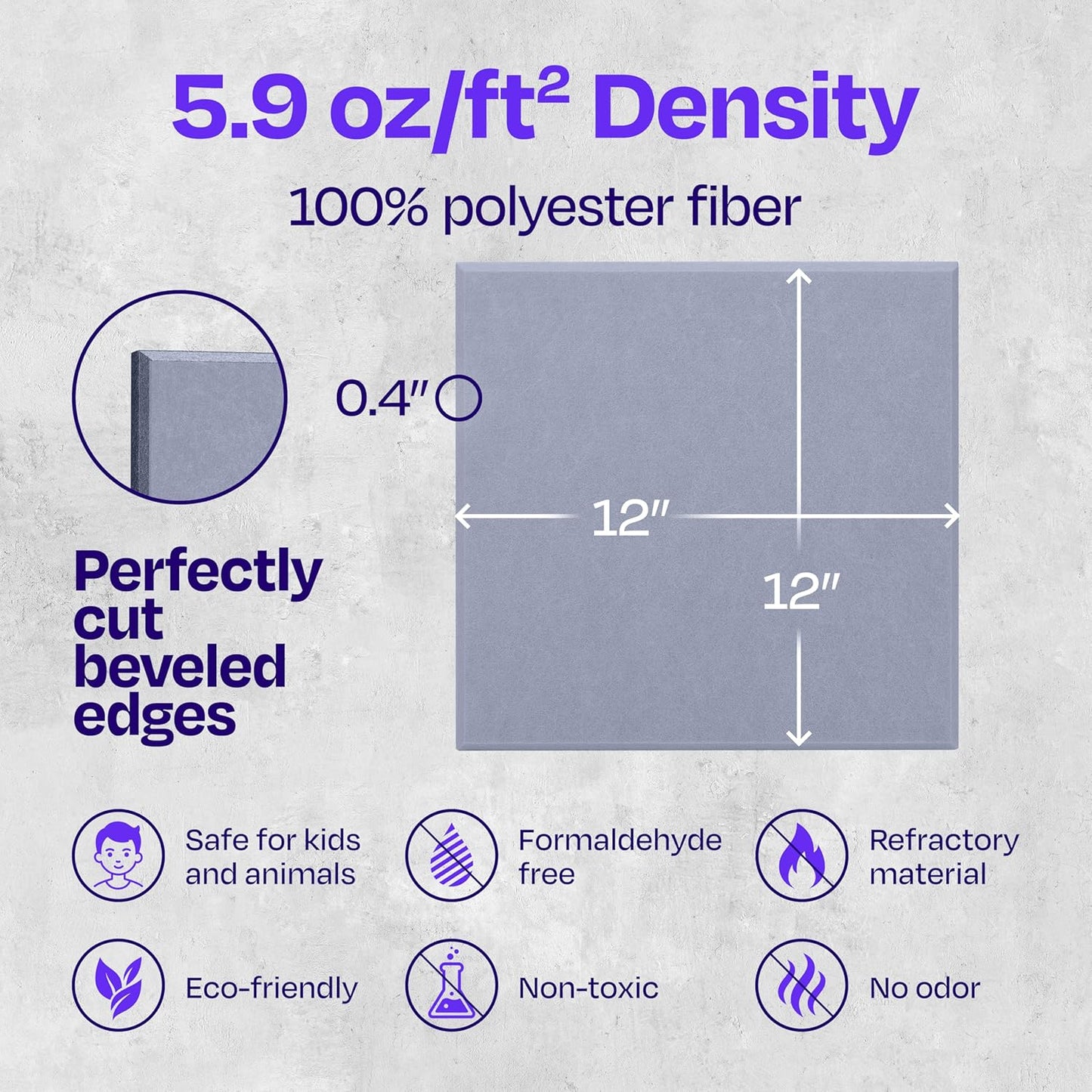 Acoustic Panels 12-Pack - 12"X12"X0.4" Sound Panels - High Density Sound Dampening - Dusky Gray Square