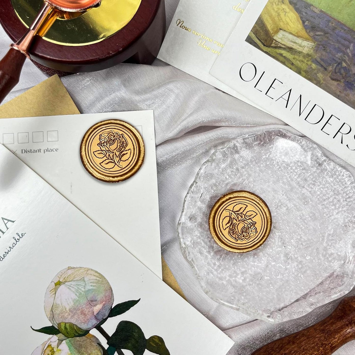 50Pcs Wax Seal Stickers Handmade Envelope Seals Self Adhesive Wax Stickers for Wedding Party Invitations, Envelope, Gift Wrap, Christmas(Rose Style, Bronze)