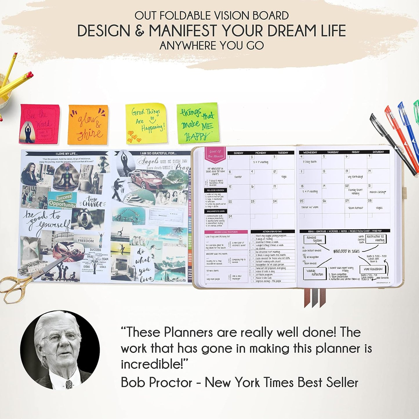 Law of Attraction Planner – Undated Hourly, Weekly & Monthly Goal Setting Planner, 12-Month to Increase Productivity | Life & Gratitude Journal, Include Foldable Vision Board, Gift Box & Stickers