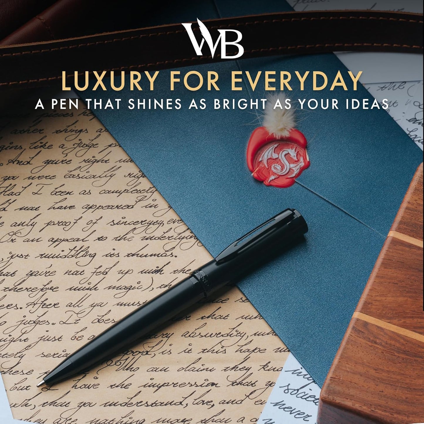 Wordsworth and Black Ballpoint Pen All Black Lacquer- Stunning Luxury Pen, Ink Refill, Best Gift Set for Men & Women, Refillable, Elegant, Nice Pens, Fine Point