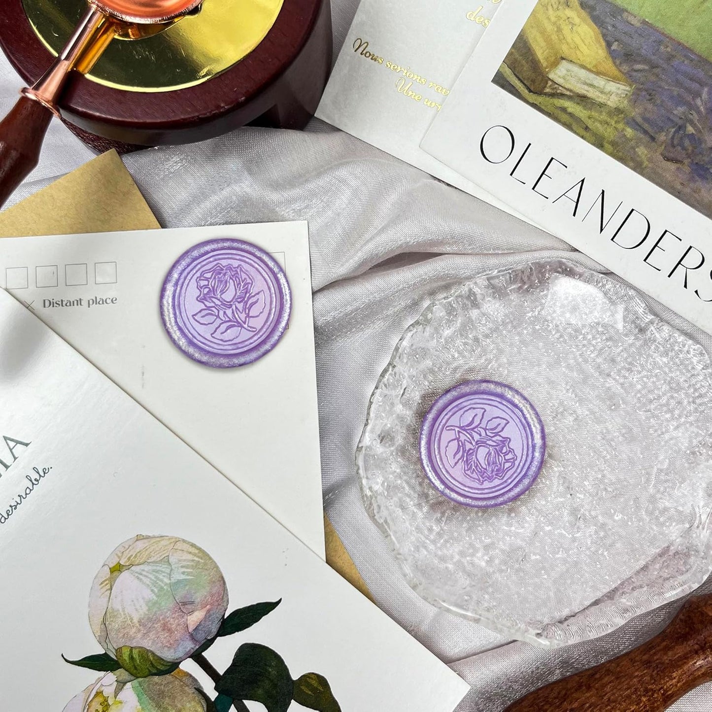 25Pcs Wax Seal Stickers Handmade Envelope Seals Self Adhesive Wax Stickers for Wedding Party Invitations, Envelope, Gift Wrap, Christmas(Rose Style, Lilac Purple)