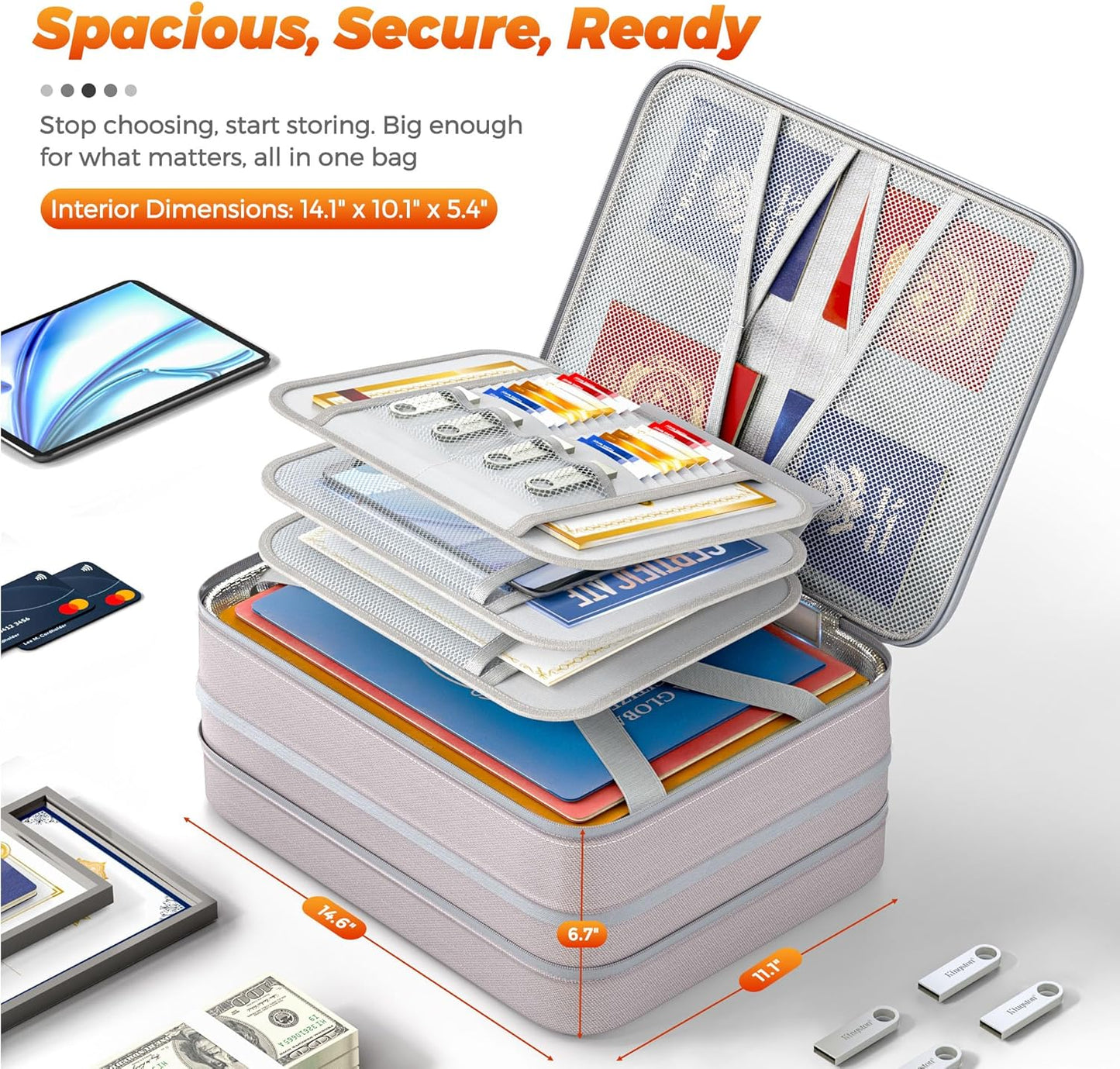 Nacial 5200℉ Fireproof Document Box with Lock, Expandable Document Organizer, Heat Insulated Fireproof Waterproof Box for File Storage, Portable Sturdy Handle for Important Documents Home Travel