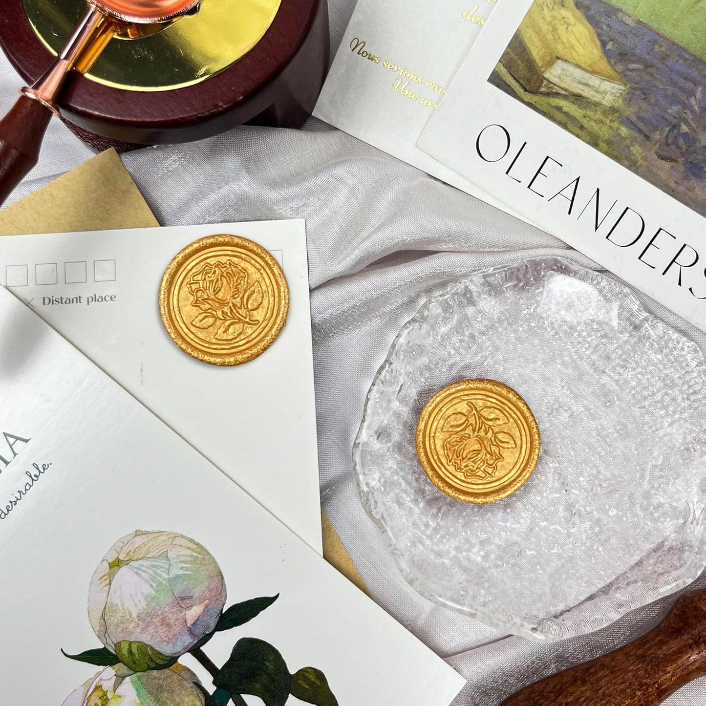 100Pcs Wax Seal Stickers Handmade Envelope Seals Self Adhesive Wax Stickers for Wedding Party Invitations, Envelope, Gift Wrap, Christmas(Rose Style, Gold)