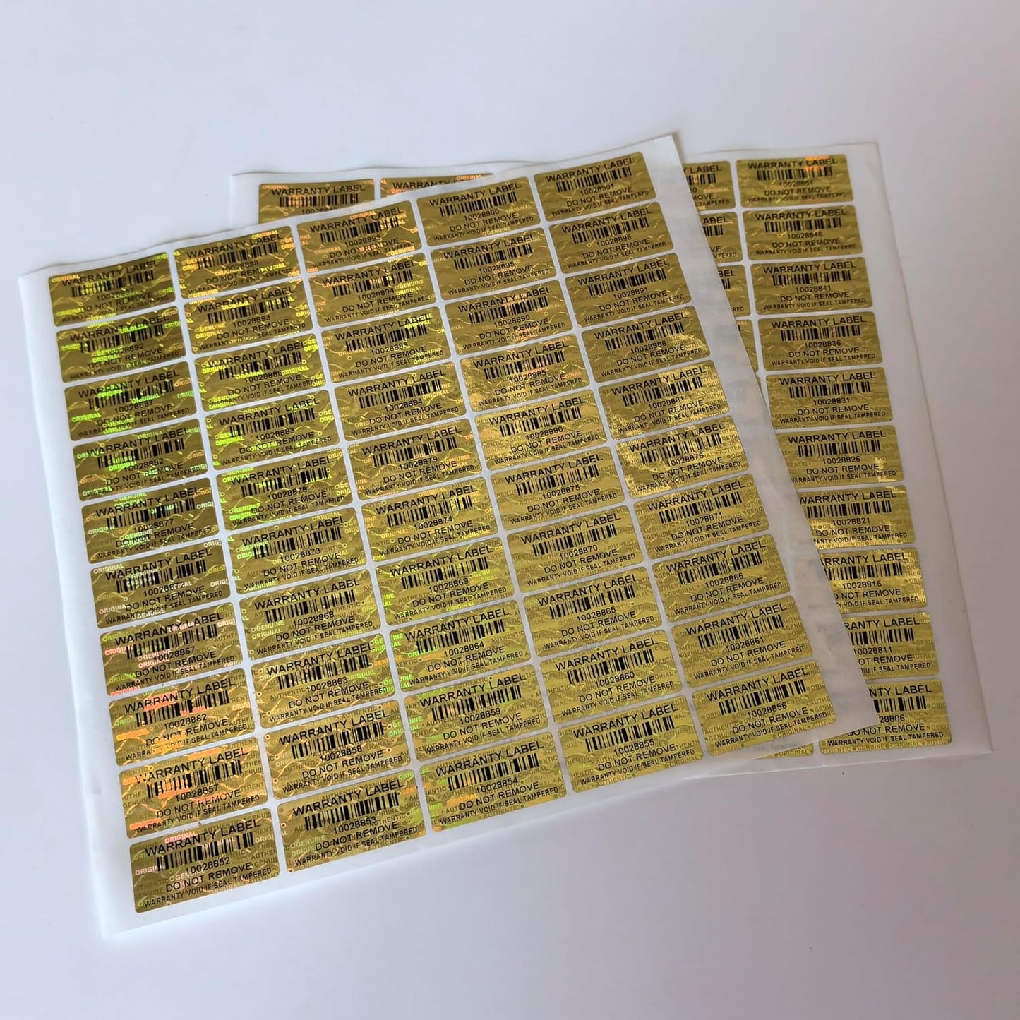 520pcs Tamper Evident Proof Stickers with Barcode Hologram Security Labels Genuine Warranty Seal with Unique Serial Number(1.2 X 0.6 Inch Gold)