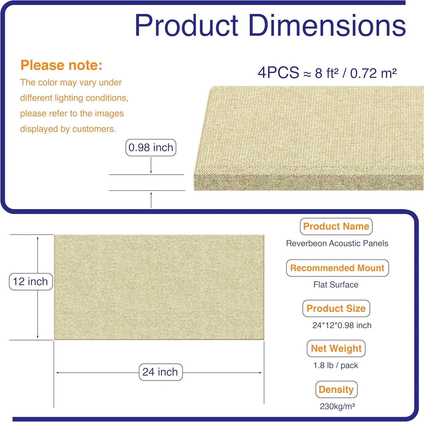 4PCS Acoustic Panels, 24"x12" Acoustic Panels for Walls, Self-Adhesive Sound Absorbing Panels for Home, Office, Studios (Khaki Beige)