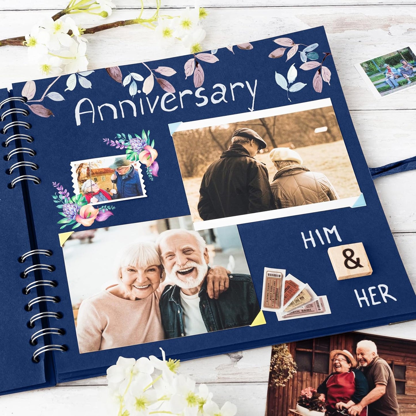 Bstorify 10 x 10 Inches Scrapbook Album 70 Pages Blue Thick Kraft Paper Corner Protectors, Ribbon Closure - Ideal for Your Scrapbooking, Art & Craft Projects (Blue, 10 x 10 Inch)