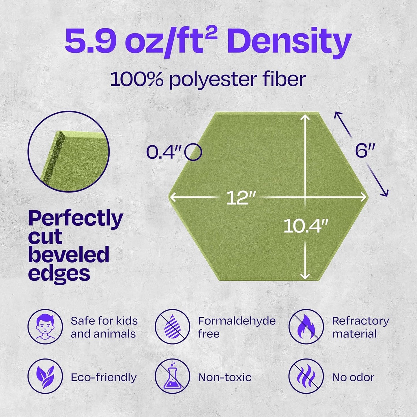 Acoustic Panels 12-Pack - 12"X10.4"X0.4" Soundproof Wall Panels - High Density Sound Dampening - Gin Green Hexagon