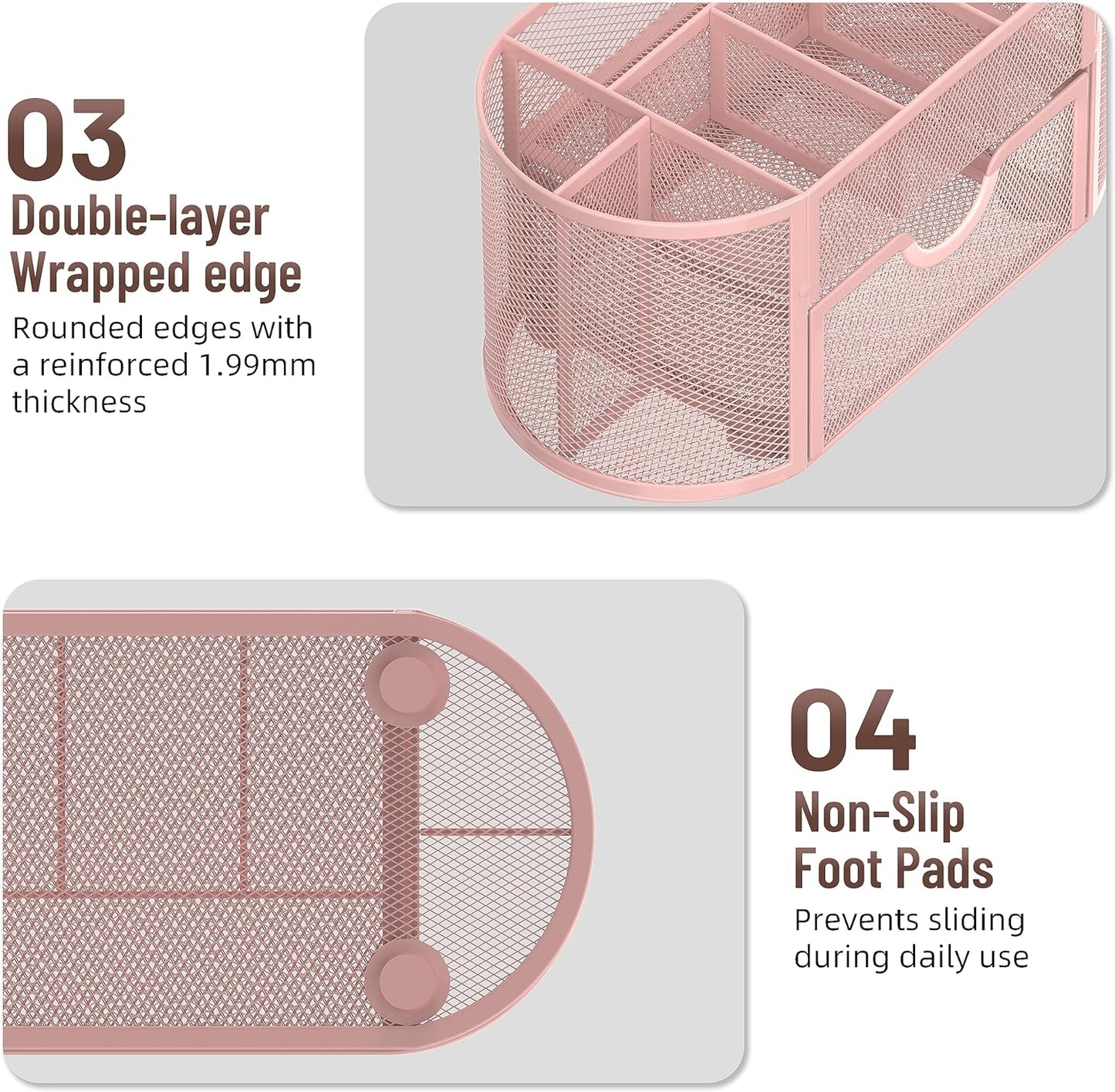 SUPEASY Mesh Desk Organizer, Desk Accessories & Workspace Organizers with Drawers, Pencil Holder for Desk with 9 Compartments for Office Suppliess, 8.6 x 4.3 x 4.1 Inch, Pink