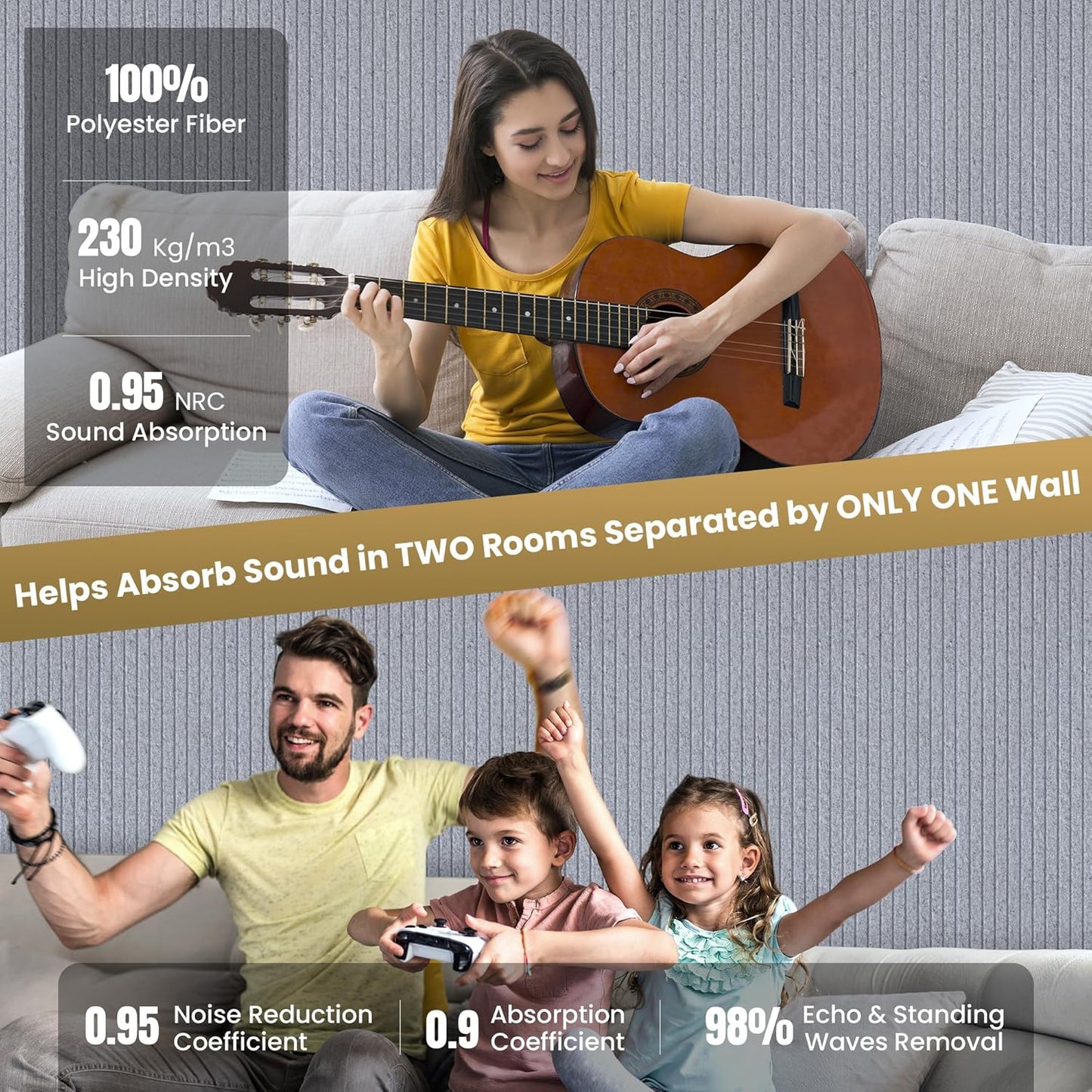 10 Pack Large Acoustic Panels,48 x 24 x 0.4 Inch Sound Proof Foam Panels for Walls,Premium Noise Dampening Panels,Sound Panels for Media Room, Office and Studio,Silver Gray