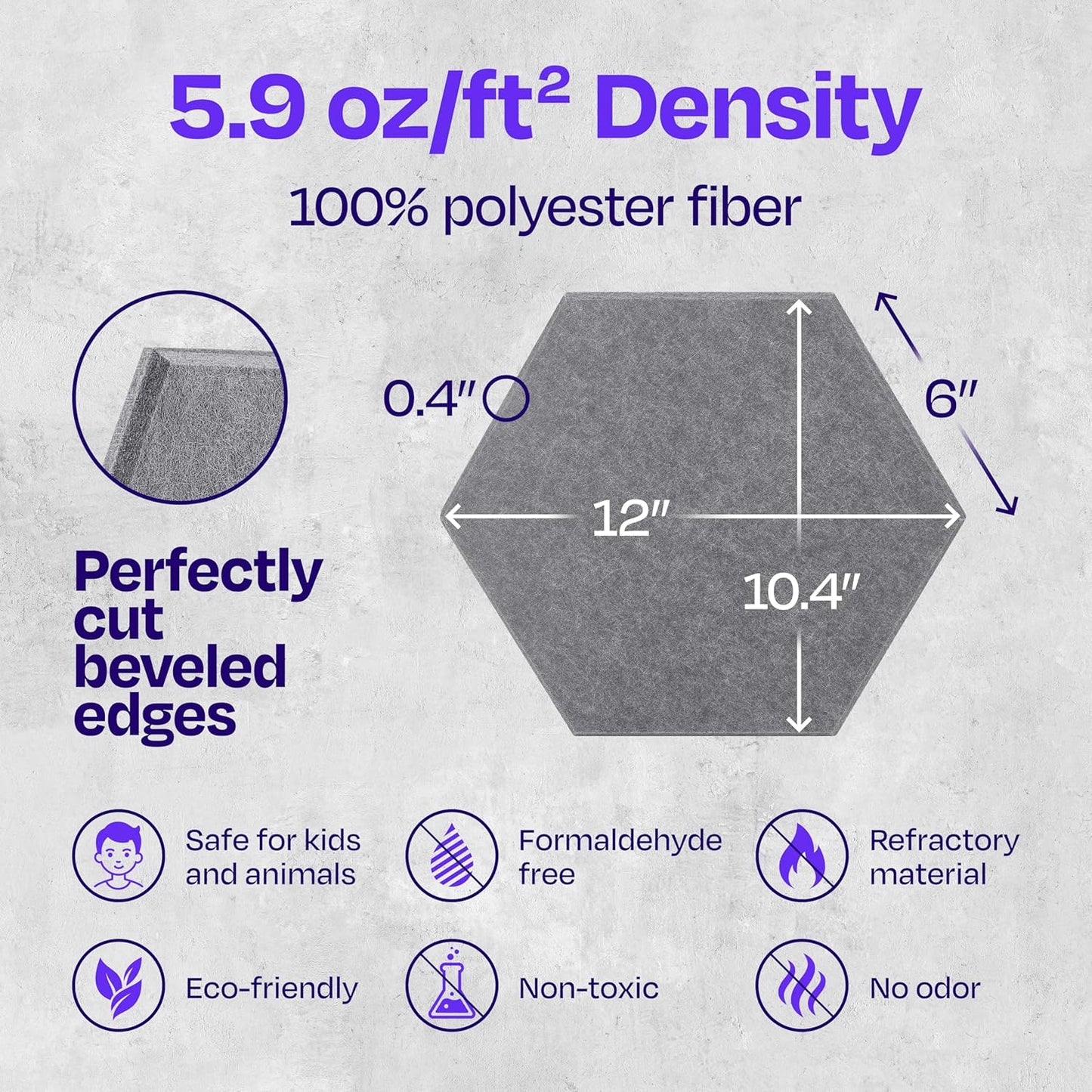 Acoustic Panels 12-Pack - 12"X10.4"X0.4" Sound Panels - High Density Sound Dampening - Pebble Gray Hexagon