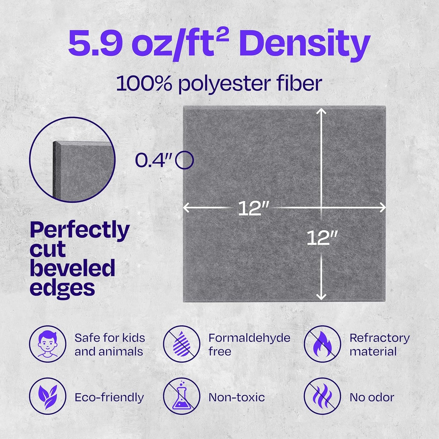 Acoustic Panels - 12 Pack, 12"X12"X0.4" Soundproof Panels - Pebble Gray Square