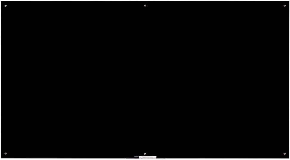 Black Glass Board Frameless Tempered Glass Dry Erase Board with Marker Tray for Interactive Office, Wall Mounted Frosted Glass Board, 60" x 40", Black