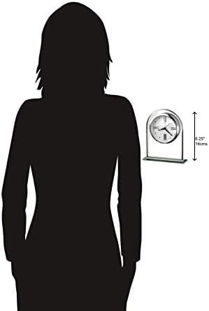 Howard Miller Regent Table Clock – Modern Tabletop Alarm Clock with Beveled Glass Arch, Quartz Movement, White Dial & Black Accents – Decorative Desk Clock for Bedroom, Living Room & Office