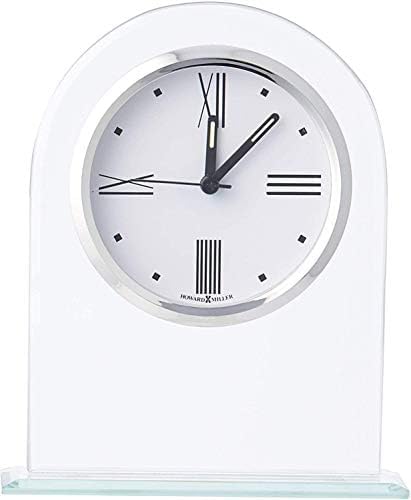 Howard Miller Regent Table Clock – Modern Tabletop Alarm Clock with Beveled Glass Arch, Quartz Movement, White Dial & Black Accents – Decorative Desk Clock for Bedroom, Living Room & Office