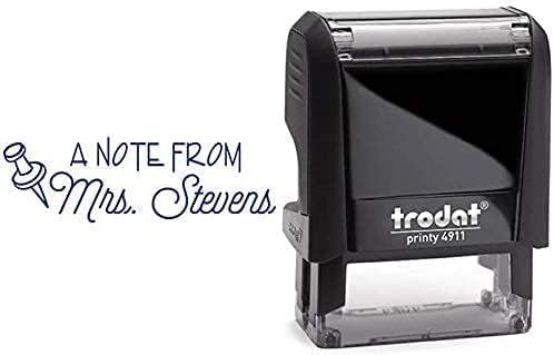 Custom Self-Inking Teacher Stamps | 49 Designs | Fun Phrases | Grading Made Easy | Classroom and Library Book Stamps (Note From Pin, Xtra Wide)