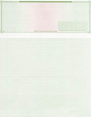 1000 Blank Check Stock - Check on Top Mazed - Paper Weight # 70"High Security" Check Paper Green/Red Mazed