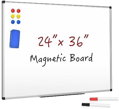 Magnetic Dry Erase Whiteboard 36 x 24 Inch - Small White Board, Silver Aluminum Frame Wall-Mounted, Magnetic Eraser, 2 Pens, Detachable Marker Tray, 6 Magnets for Office, School