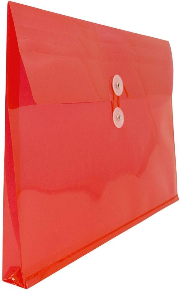 JAM PAPER Plastic Envelopes with Button & String Tie Closure - Letter Booklet - 9 3/4 x 13 - Red - 3/Pack