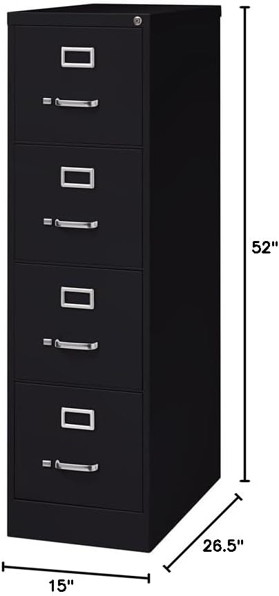 Pemberly Row 4 Drawer 26.5" Deep Letter File Cabinet in Black, Fully Assembled